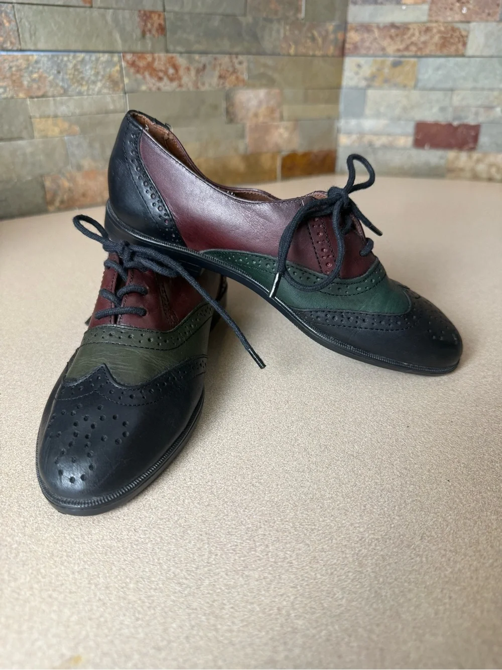 VTG 90s Mootsies Kids Leather Patchwork Oxford Wingtip Brogue Shoes Size 13.5 M